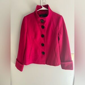 Apostrophe Button Front High Neck Wool Blend Short Pea Coat Woman’s SZ S Pink